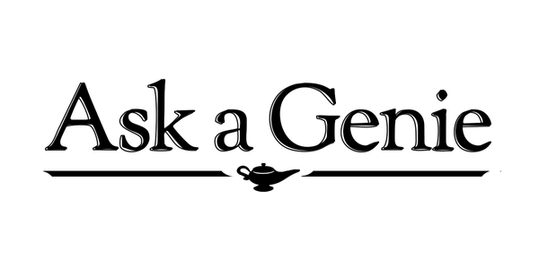 "Ask a Genie" displayed above a cute little lamp.